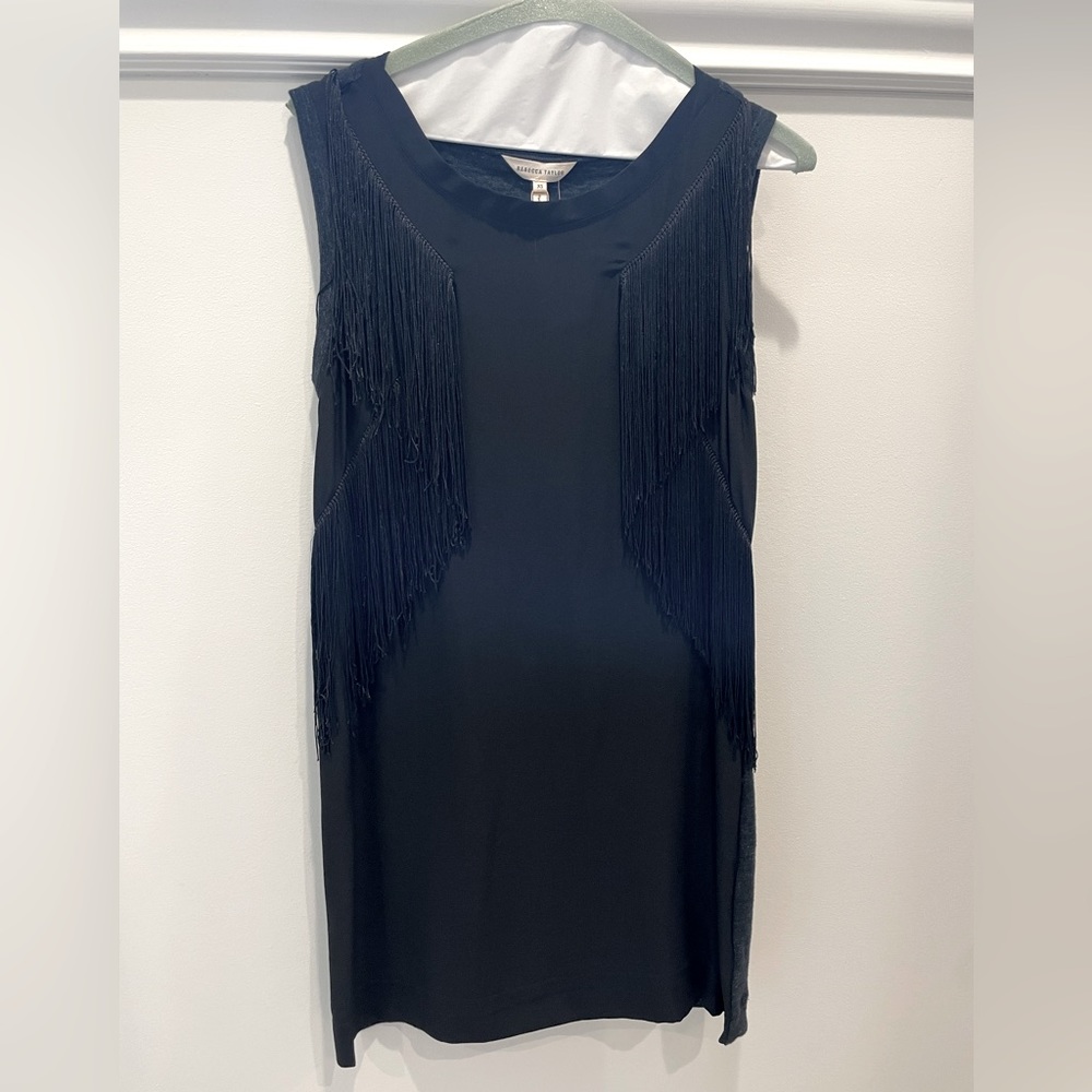Rebecca Taylor black fringe jersey dress XS